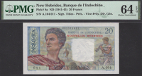 Banque de l’Indo-Chine, New Hebrides, 20 Francs, ND (1941-45), serial number A.104 011, in PMG holder 64 EPQ,...