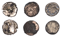 British Iron Age, CANTII, Uninscribed issues, a contemporary fourrée of a gold Quarter Stater, Corded Triangle...