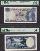 Reserve Bank of New Zealand, obverse and reverse partially hand-executed essays for an unadopted $5, ND (c.1967),...