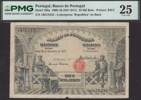Banco de Portugal, 10,000 Reis, 30 September 1910, serial number 1BJ12425, large splits, in PMG holder 25, very...