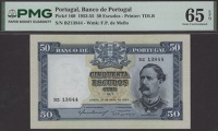 Banco de Portugal, 50 Escudos, 28 April 1953, serial number BZ13844, in PMG holder 65 EPQ, gem uncirculated
Pick...