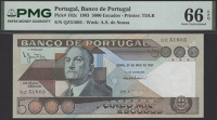 Banco de Portugal, 5000 Escudos, 24 May 1983, serial number QZ51603, in PMG holder 66 EPQ, gem uncirculated
Pick...