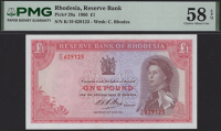 Reserve Bank of Rhodesia, £1, 15 June 1966, serial number K/19 629123, Bruce signature, in PMG holder 58 EPQ,...