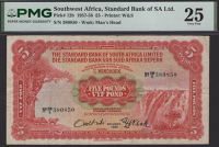 Standard Bank of South Africa Limited, Southwest Africa, £5, 20 November 1958, serial number SW/5 380850, Wolhuter...