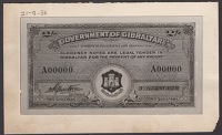 Government of Gibraltar, an obverse archival photograph for a proposed issued of 2 Shillings, dated 3 August 1938,...