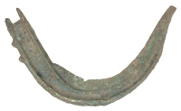 Bronze Age, Sickle blade, c. 800 BC, crescent shape tapering blade with a flat underside, bevelled single blade with...