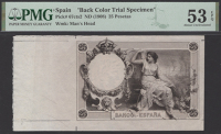 Banco de Espana, a reverse colour trial in black for 25 Pesetas, ND (1908), no serial number or signatures, in PMG...