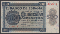 Banco de Espana, 500 Pesetas, 21 November 1936, serial number C246014, a fresh and original about uncirculated to...