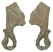 Iron Age, c. 50 BC, bronze razor with a duck headed handle with integral suspension loop, La Tène curvilinear...