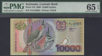 Centrale Bank van Suriname, 10,000 Gulden, 1 January 2000, serial number AN418655, in PMG holder 65 EPQ, gem...