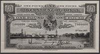 Government of Tonga, a black-and-white obverse archival photograph for an unadopted £1, 2 May 1957, serial number...