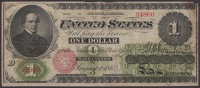 United States Legal Tender Note, $1, 1 August 1862, serial number 34860, plate position D, Chittenden and Spinner...