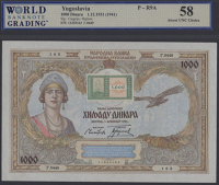 National Bank of the Kingdom of Yugoslavia, Hungarian Occupation Issue, 1000 Dinara, 1 December 1931 (1941), serial...