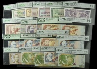 A group of graded issued notes and specimens, comprising Albanian State Bank, 1 Lek, 3, 5, and 10 Leke, 1976, and...