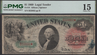 United States Legal Tender Note, $1, 1869, serial number B33662, Allison and Spinner signatures, ink, in PMG holder...