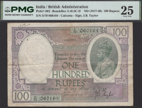 Government of India, 100 Rupees, Calcutta, ND (1917-30), serial number S/70 060164, Taylor signature, spindle holes...