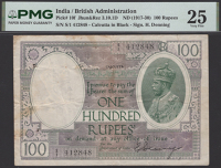 Government of India, 100 Rupees, Calcutta, ND (1917-30), serial number S/1 412848, Denning signature, CALCUTTA in...