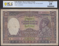 Reserve Bank of India, 1000 Rupees, Karachi, ND (1937), serial number A/4 169434, Taylor signature, very few issues...