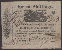 Scotland, BalFron (Lanarkshire), Ballindalloch Cotton Works, a 7 Shilling check, 16 September 1829, serial number...
