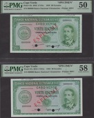 Banco Nacional Ultramarino, Cape Verde, specimen 20 Escudos (5), 16 June 1958, all with zero serial numbers, all...