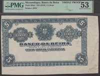 Banco da Beira, obverse die proof for 5 Libras Esterlinas, ND (1919), no serial number, in PMG holders 53, about...