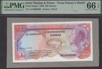 Banco Nacional de S.Tome e Principe, obverse and reverse partially hand-painted composite essays for 500 Dobras, 1...