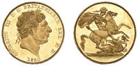 George III (1760-1820), New coinage, Pattern Two Pounds, 1820, by B. Pistrucci, laureate bust right, rev. St George...