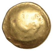 British Iron Age, Gallo-Belgic, Stater, series E [Ambiani], Gallic War uniface type, blank, rev. stylised horse...