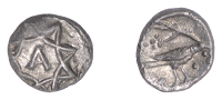 British Iron Age, REGINI AND ATREBATES, Uncertain Ruler, silver Minim, Tincomarus Bird type, octogram with A at...