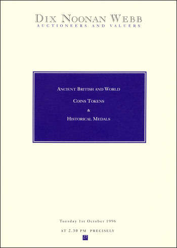 Ancient, British and World Coins, Tokens and Historical Medals (1 October 1996) Catalogue Cover