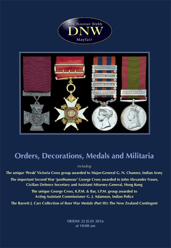 Orders, Decorations, Medals and Militaria (22 July 2016) Catalogue Cover