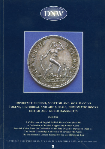 Ancient, British and World Coins and Banknotes (9 & 10 December 2003) Catalogue Cover